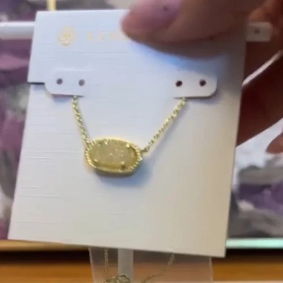 Kendra Scott Elisa White Iridescent Drusy Short Necklace‎ Gold Tone NEW - Picture 5 of 7